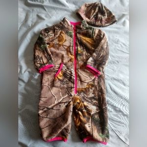 Adorable baby girl fleece one piece with matching hat!